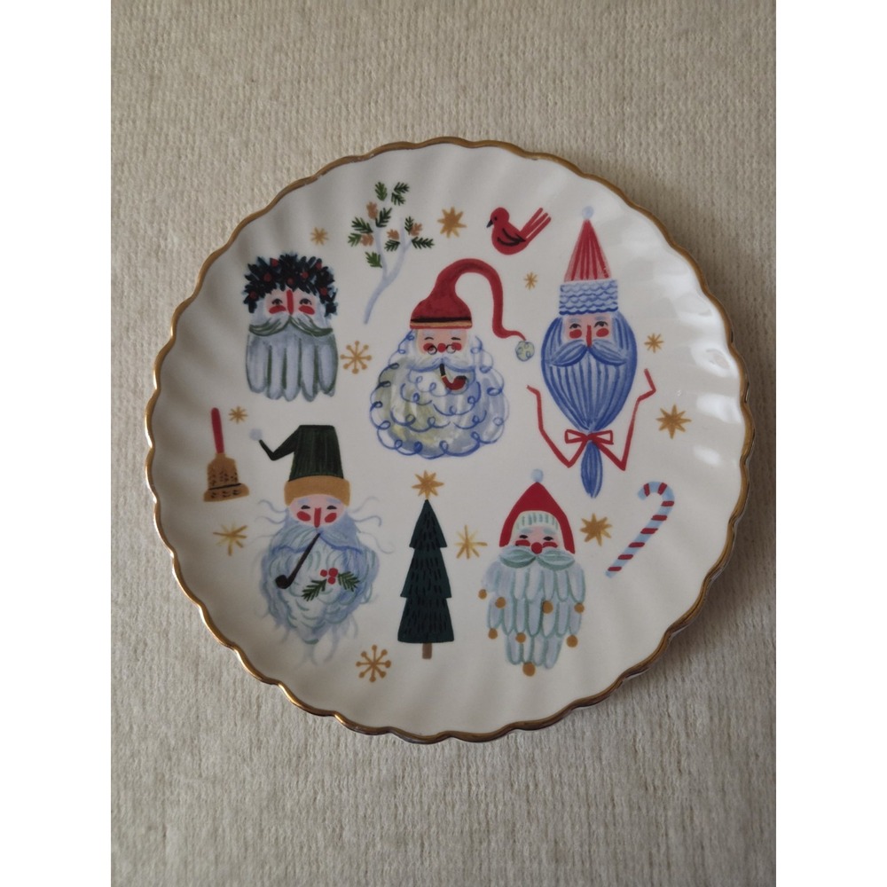 Anthropologie Quill & Fox SANTA CLAUS Canape/DESSERT PLATE 6.5" Noel